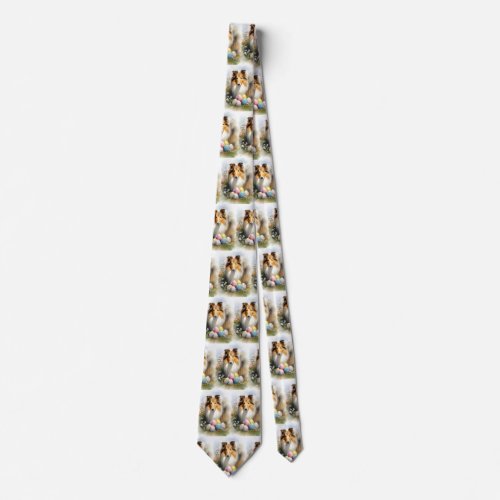 Rough Collie Dog with Easter Eggs Holiday  Neck Tie