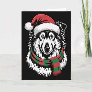 Rough Collie Dog Xmas Santa Hat Scarf Christmas Co Card