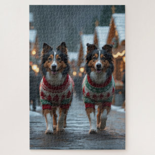 Rough Collie Dogs Christmas Snow Holiday Jigsaw Puzzle