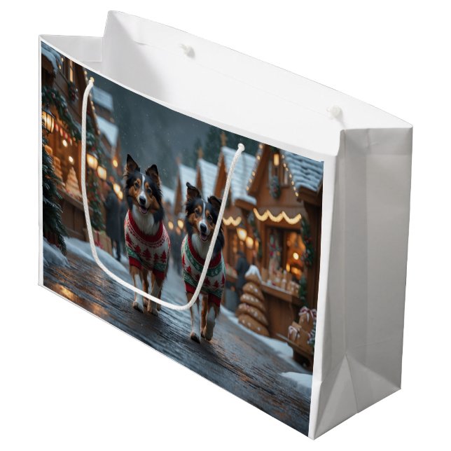 Rough Collie Dogs Christmas Snow Holiday Large Gift Bag (Front Angled)