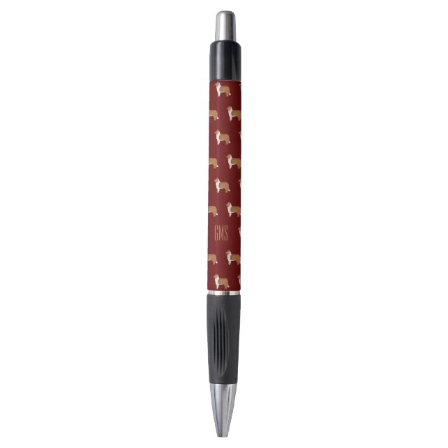 Rough Collie Dogs Pattern Monogrammed Pen (Front Vertical)