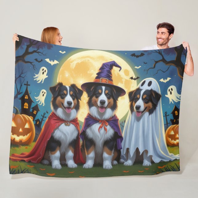 Rough Collie Dogs Pumpkin Halloween Funny Fleece Blanket (In Situ)