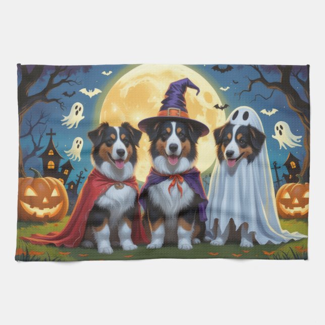 Rough Collie Dogs Pumpkin Halloween Funny Kitchen Towel (Horizontal)