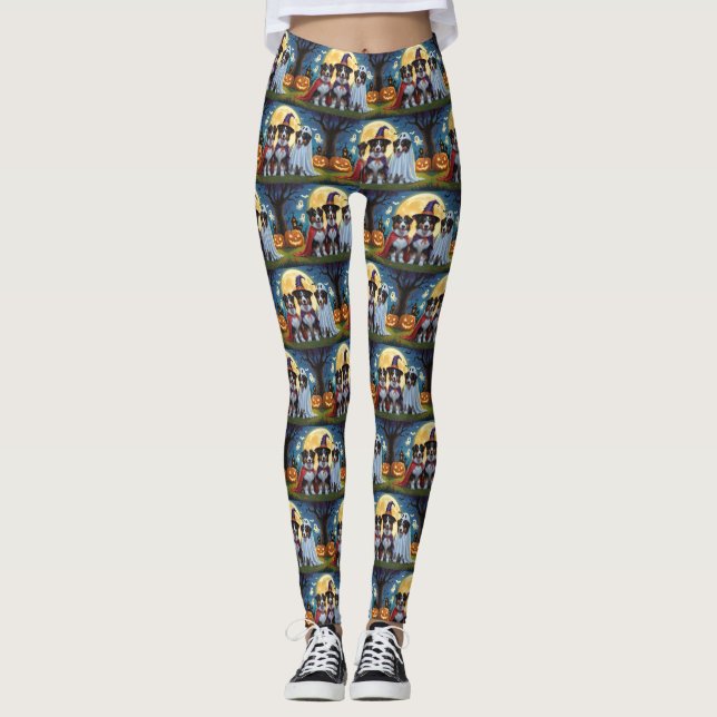 Rough Collie Dogs Pumpkin Halloween Funny Leggings (Front)