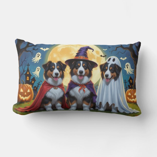 Rough Collie Dogs Pumpkin Halloween Funny Lumbar Pillow (Front)