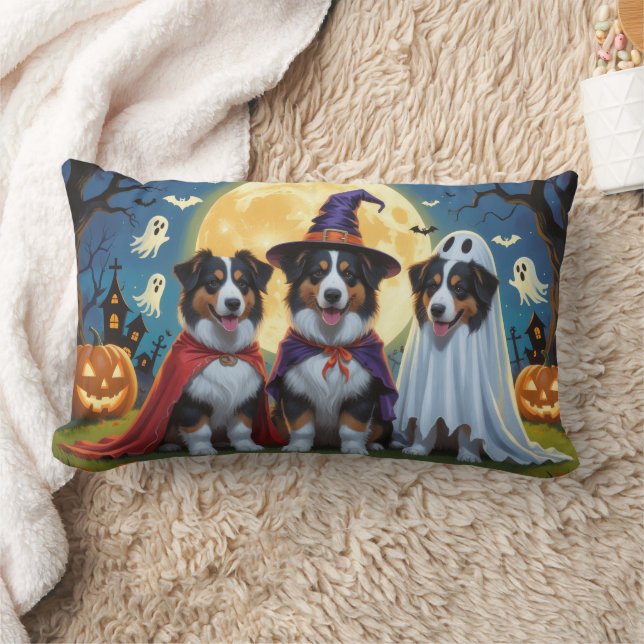 Rough Collie Dogs Pumpkin Halloween Funny Lumbar Pillow (Blanket)