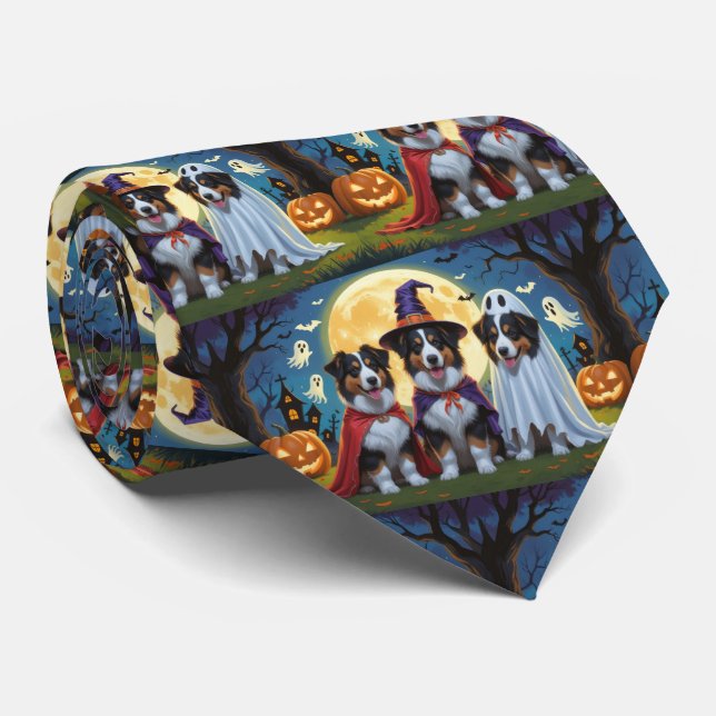 Rough Collie Dogs Pumpkin Halloween Funny Neck Tie (Rolled)