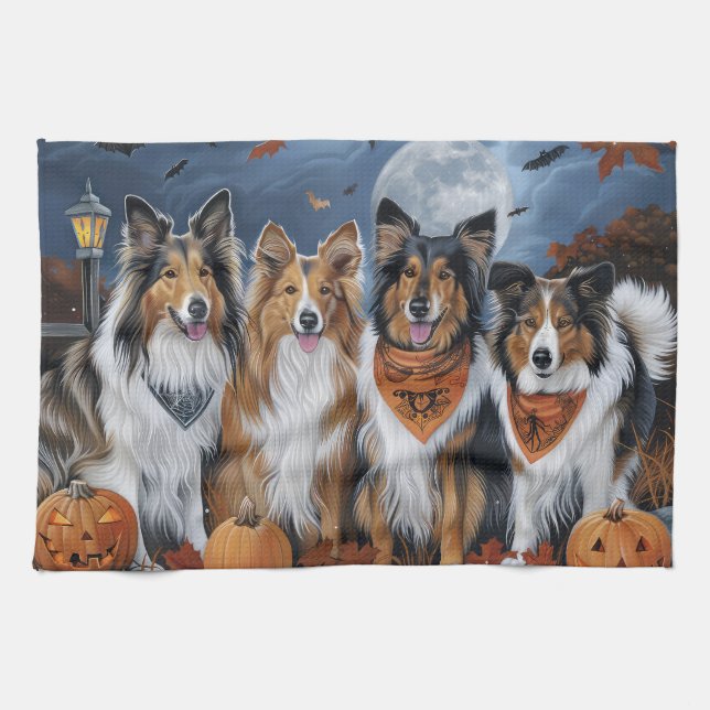 Rough Collie Halloween Spooky Kitchen Towel (Horizontal)