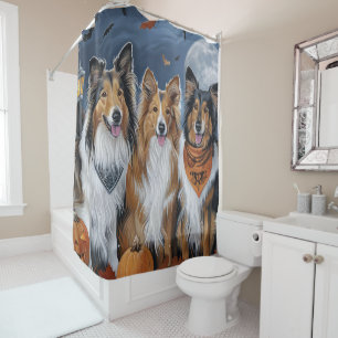 Rough Collie Halloween Spooky Shower Curtain