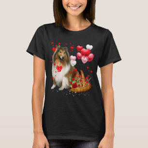Rough Collie Heart Balloon Happy Valentine Day Dog T-Shirt