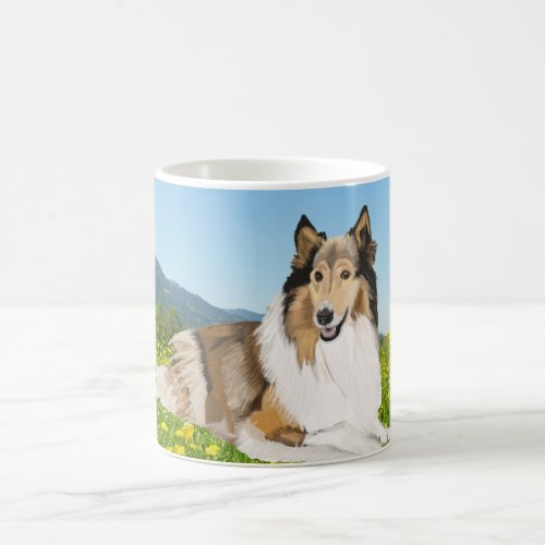 Rough Collie in a Buutercup Meadow Coffee Mug