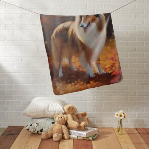 Rough Collie in Autumn Leaves Fall Inspire Baby Blanket