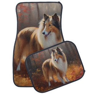 Rough Collie in Autumn Leaves Fall Inspire Car Floor Mat