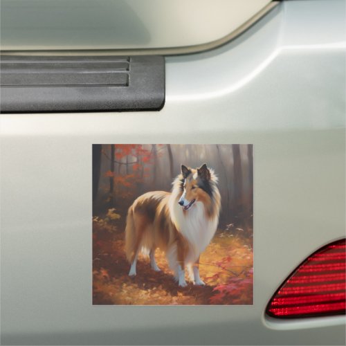 Rough Collie in Autumn Leaves Fall Inspire Car Magnet