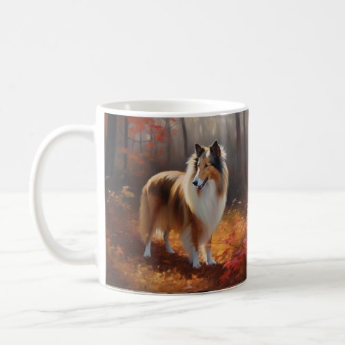 Rough Collie in Autumn Leaves Fall Inspire Coffee Mug