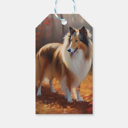 Rough Collie in Autumn Leaves Fall Inspire Gift Tags