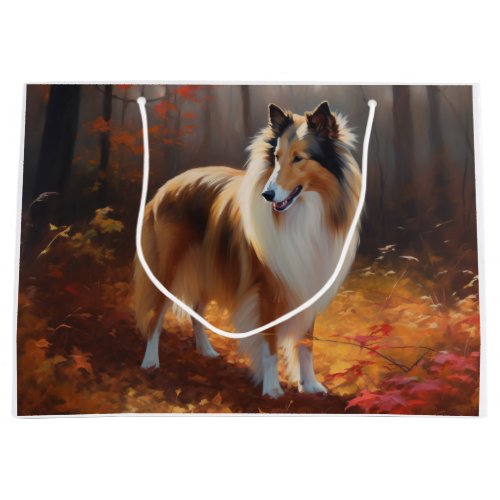 Rough Collie in Autumn Leaves Fall Inspire Large Gift Bag