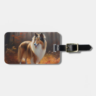 Rough Collie in Autumn Leaves Fall Inspire Luggage Tag
