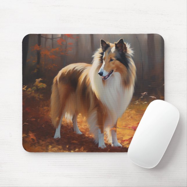 Rough Collie in Autumn Leaves Fall Inspire Mouse Pad (With Mouse)