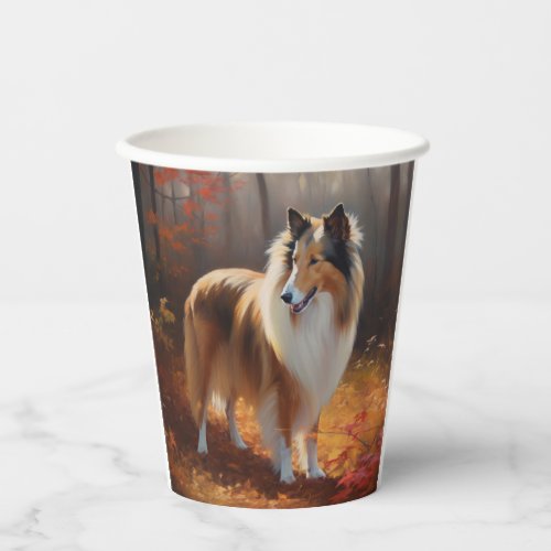 Rough Collie in Autumn Leaves Fall Inspire Paper Cups