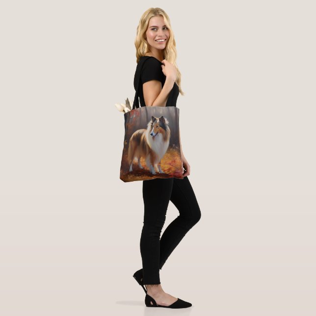 Rough Collie in Autumn Leaves Fall Inspire Tote Bag (On Model)