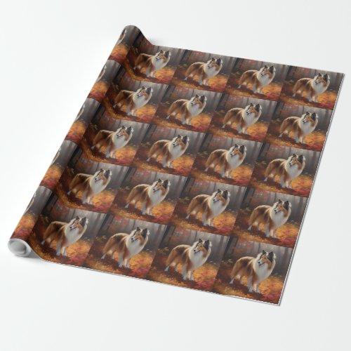 Rough Collie in Autumn Leaves Fall Inspire Wrapping Paper