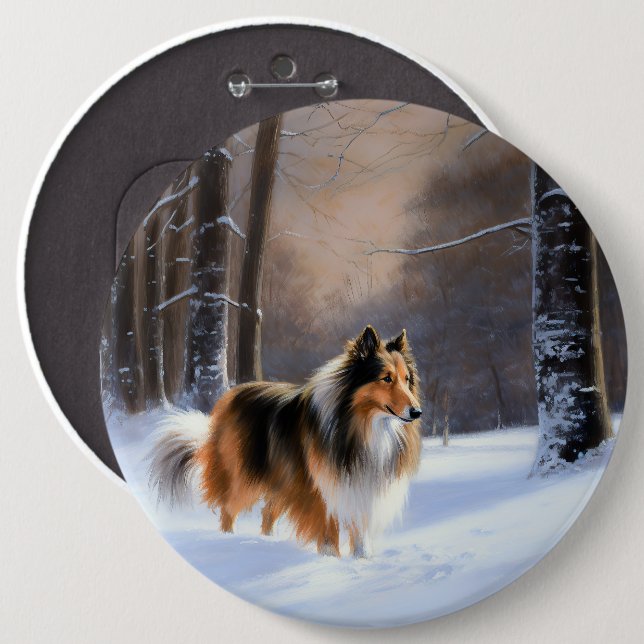 Rough Collie Let It Snow Christmas Button (Front & Back)