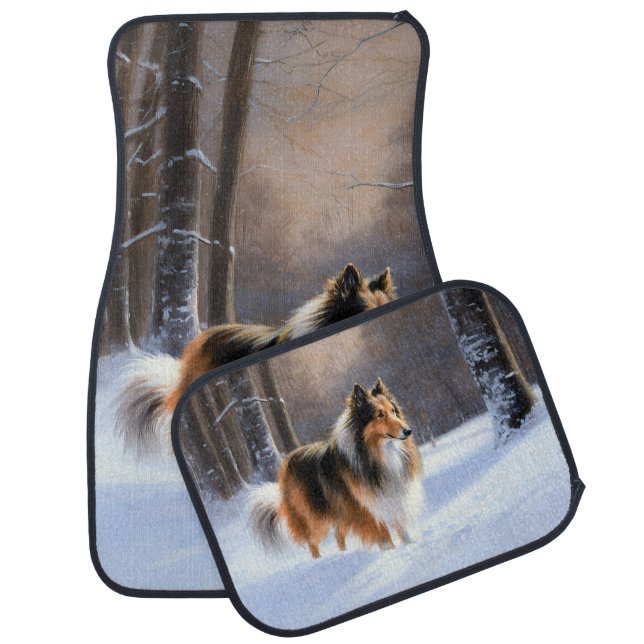 Rough Collie Let It Snow Christmas Car Floor Mat (Set)