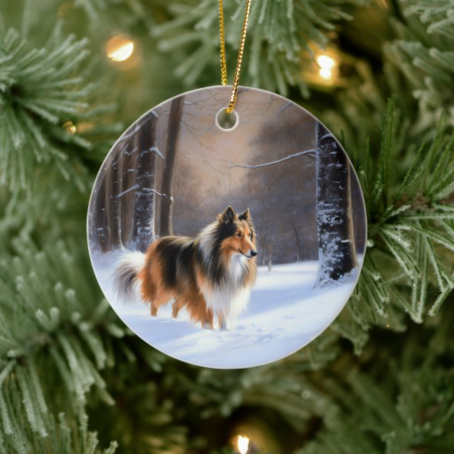Rough Collie Let It Snow Christmas Ceramic Ornament (Tree)