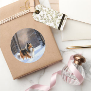 Rough Collie Let It Snow Christmas Classic Round Sticker