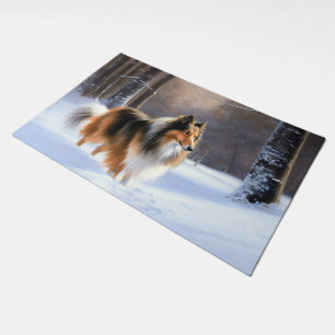 Rough Collie Let It Snow Christmas Doormat