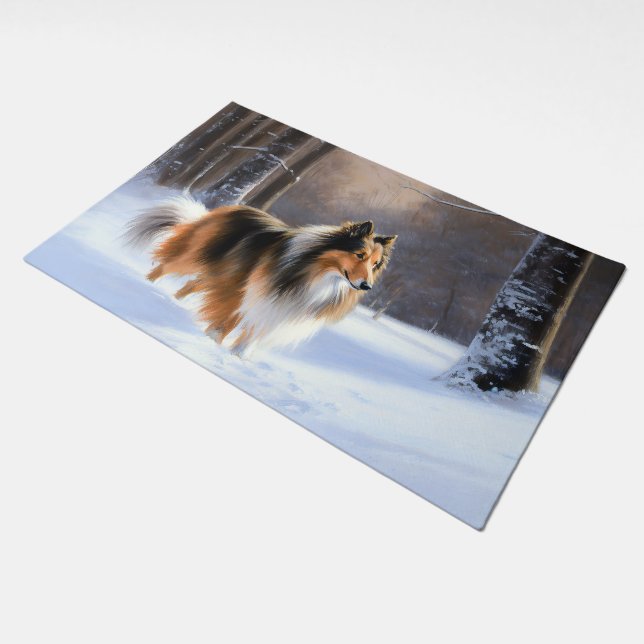 Rough Collie Let It Snow Christmas Doormat (Angled)