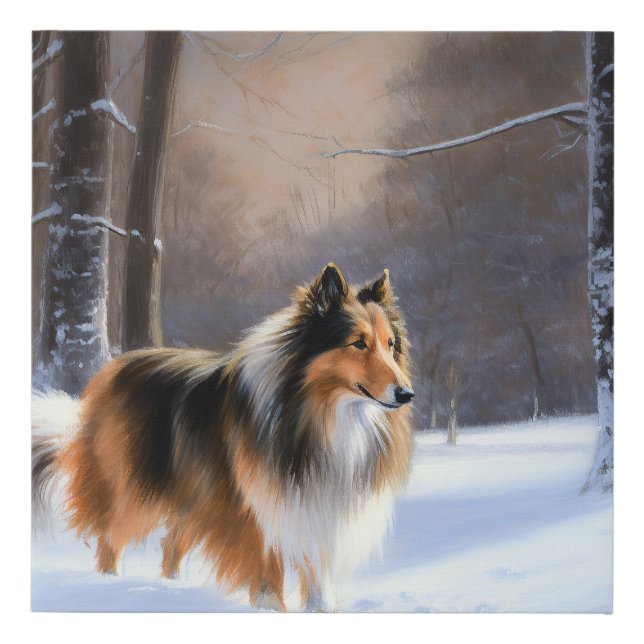 Rough Collie Let It Snow Christmas Faux Canvas Print (Front)