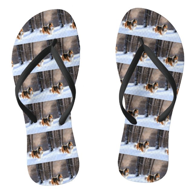 Rough Collie Let It Snow Christmas Flip Flops (Footbed)