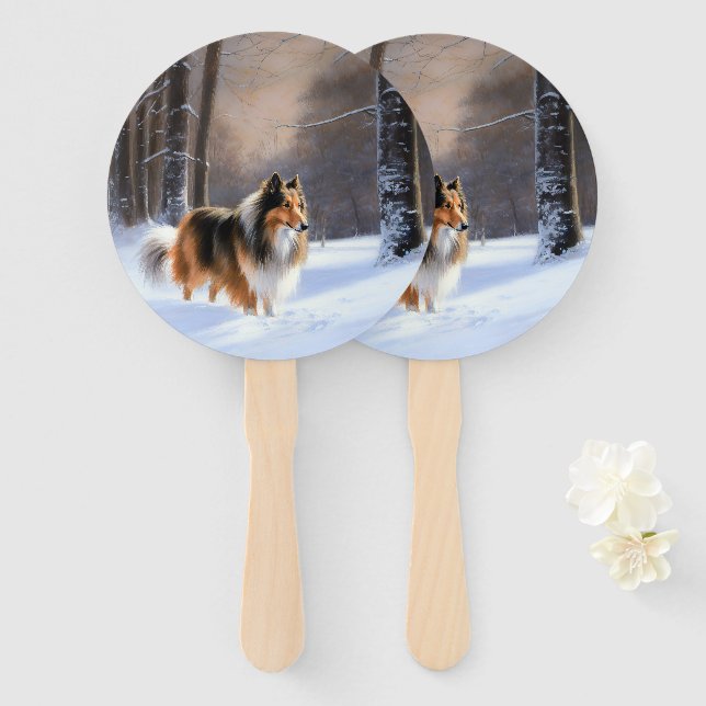 Rough Collie Let It Snow Christmas Hand Fan (Front and Back)