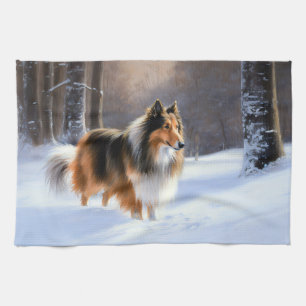 Rough Collie Let It Snow Christmas Kitchen Towel