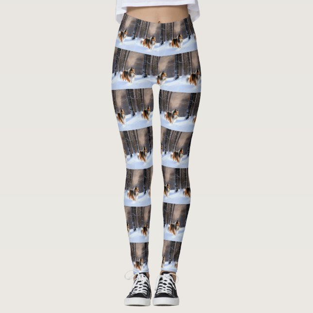 Rough Collie Let It Snow Christmas Leggings (Front)