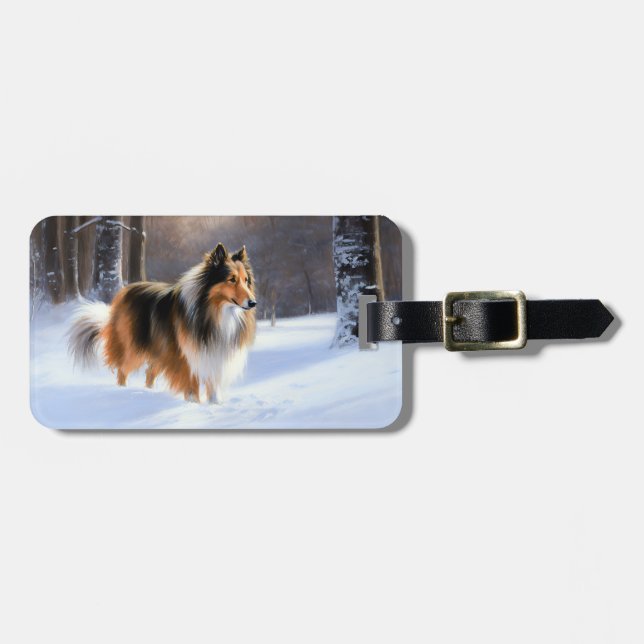 Rough Collie Let It Snow Christmas Luggage Tag (Front Horizontal)