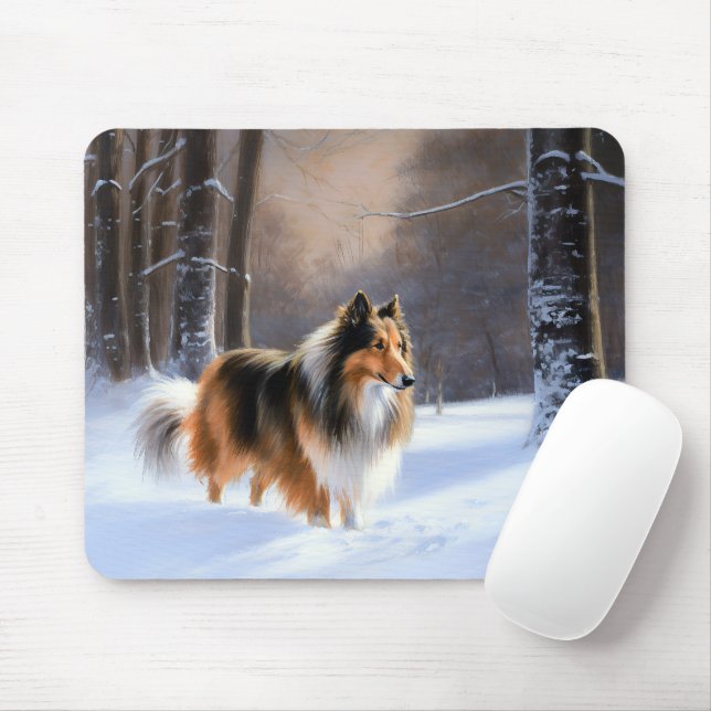 Rough Collie Let It Snow Christmas Mouse Pad (With Mouse)