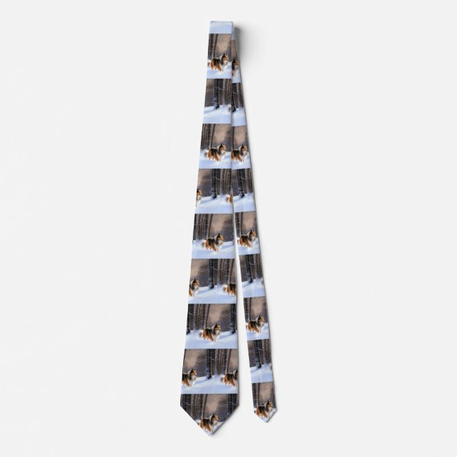 Rough Collie Let It Snow Christmas Neck Tie (Front)
