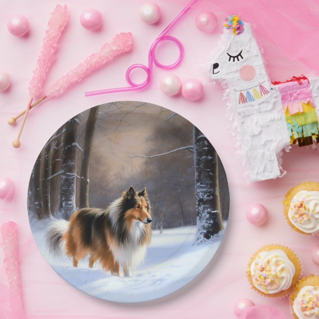 Rough Collie Let It Snow Christmas Paper Plates (Party)