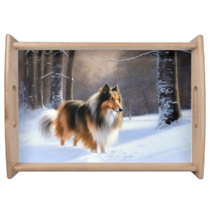 Rough Collie Let It Snow Christmas Serving Tray