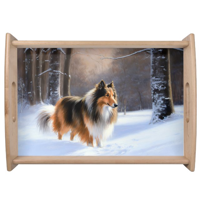 Rough Collie Let It Snow Christmas Serving Tray (Front)