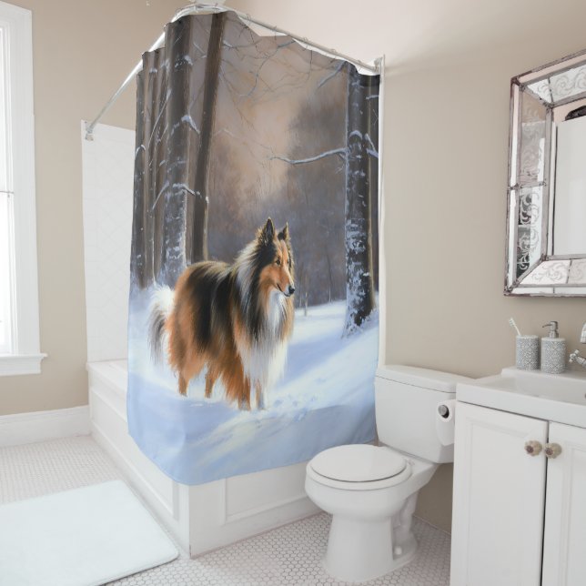 Rough Collie Let It Snow Christmas Shower Curtain (In Situ)