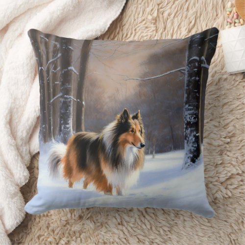 Rough Collie Let It Snow Christmas Throw Pillow