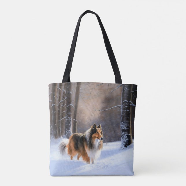 Rough Collie Let It Snow Christmas Tote Bag (Back)