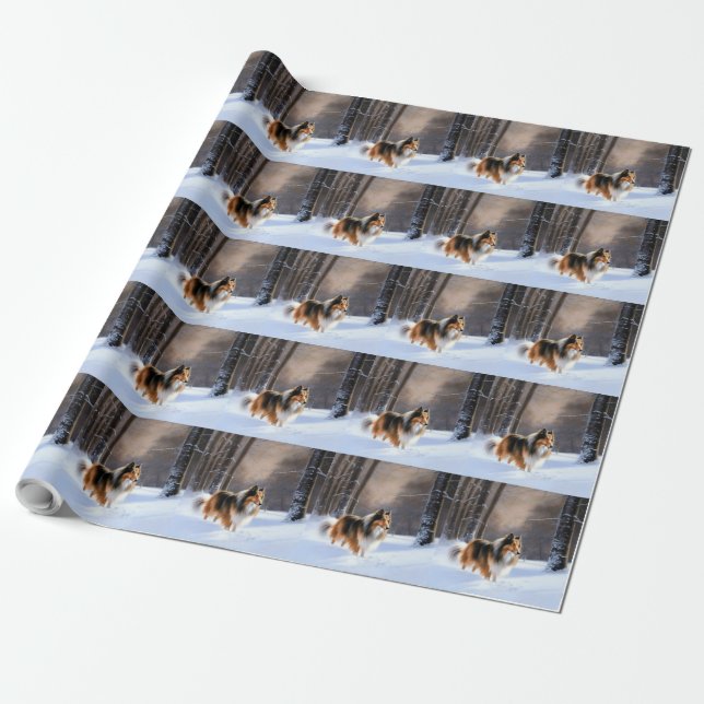 Rough Collie Let It Snow Christmas Wrapping Paper (Unrolled)