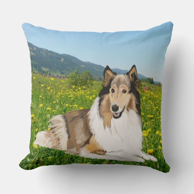Rough Collie, Long Haired Collie Throw Pillow (Front)
