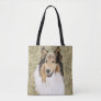 Rough Collie on a Brown Floral background Tote Bag