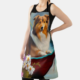 Rough Collie on a Paddle: A Scenic Adventure Apron